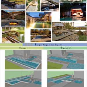 Эскизные варианты решения водоема в саду